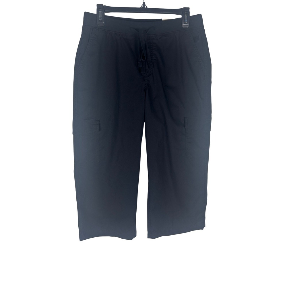 St Johns Bay Womens PM Black Capri Cargo Pants Mid Rise Petite Medium NWT